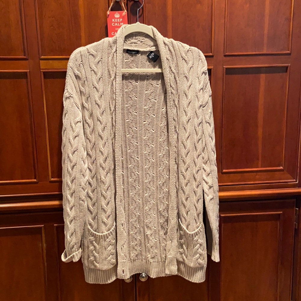 Tan Cable knit cotton cardigan